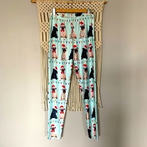 Christmas Santa Pug & Lights Stretch Leggings